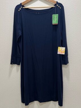 Lilly Pulitzer Navy Blue Sophie Dress UPF 50+ 3/4 Sleeve XL Preppy Classic